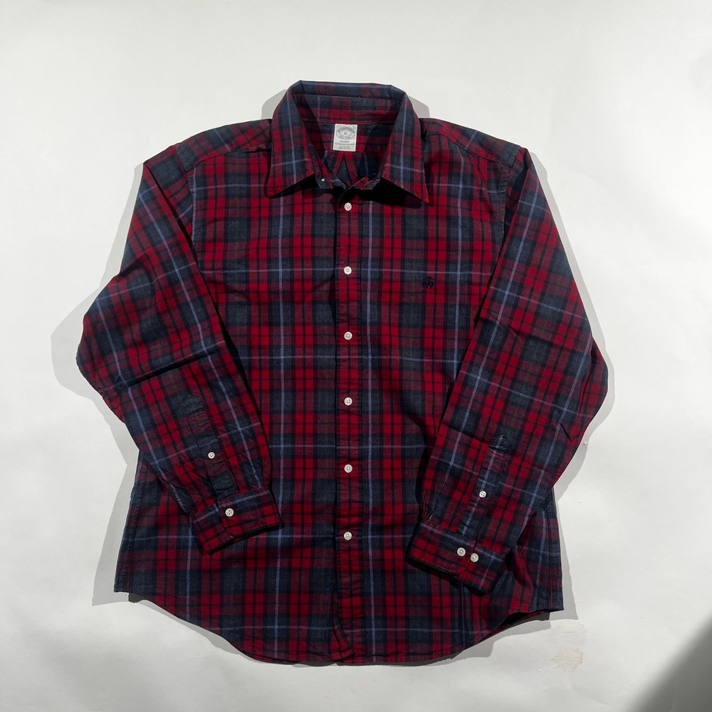 Brooks Brothers Regent Red Navy Plaid Flannel Shirt Men XL Long Sleeve Button Up